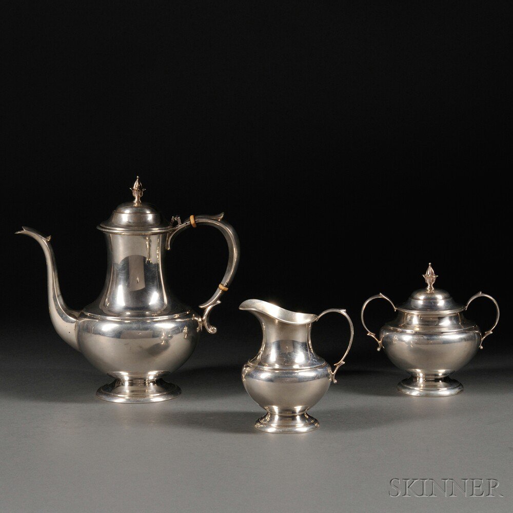 Appraisal: Three-piece Reed Barton Pilgrim Pattern Sterling Silver Tea Service Taunton