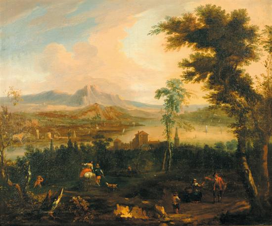 Appraisal: Jacques d'Arthois circle of Brussels - EXTENSIVE CAPRICCIO MOUNTAINOUS RIVER