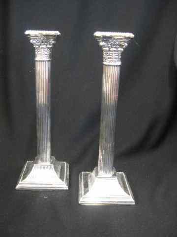 Appraisal: Pair of Silverplate Candlesticks classical column decor '' excellent