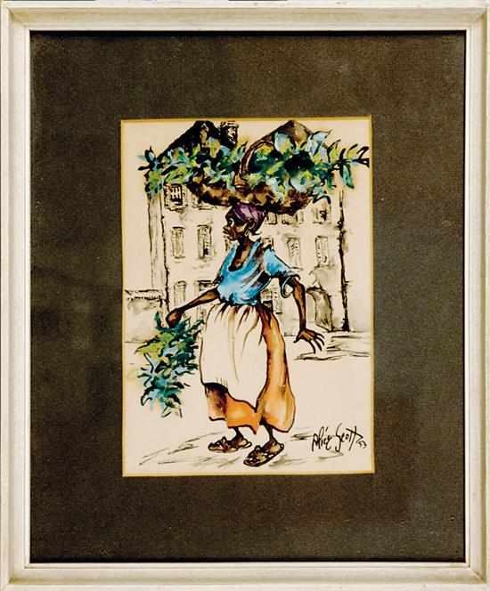 Appraisal: Alice Scott South Carolina - CHARLESTON FLOWER VENDOR watercolor framed