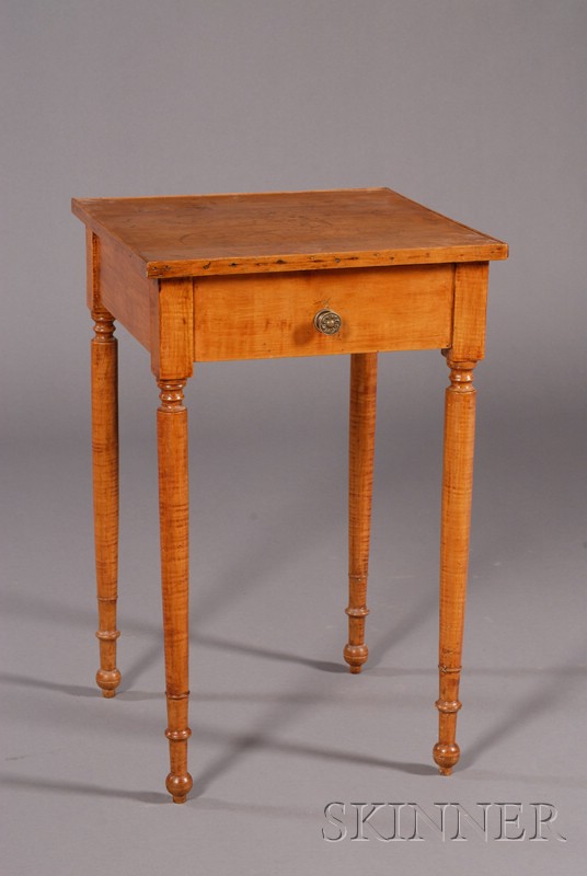 Appraisal: Federal Maple Turned-leg One-Drawer Stand New England c with beaded