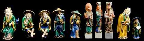 Appraisal: TEN SICHUAN GLAZED POTTERY FIGURES including a pair of peasants