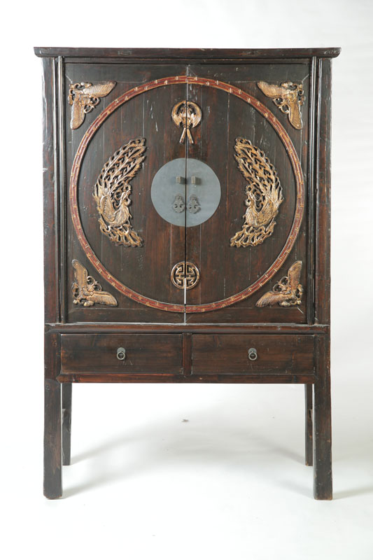 Appraisal: CARVED AND LACQUERED CABINET China late th-early th century elm