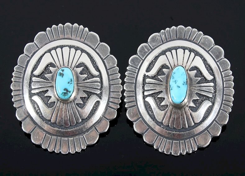 Appraisal: Navajo Signed Sterling Silver Turquoise Earrings Featured in this lot