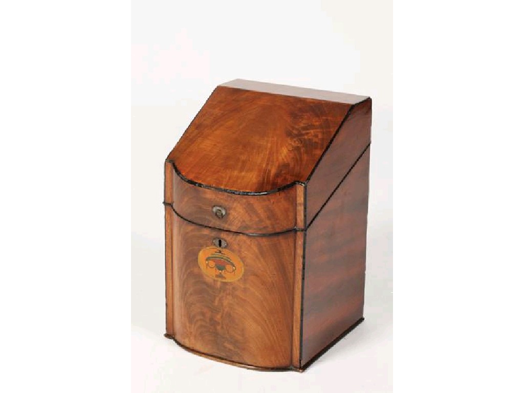 Appraisal: A LATE GEORGE III MAHOGANY KNIFE BOX with a sloping