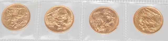 Appraisal: FOUR EDWARD VII GOLD SOVEREIGNS Perth mint X