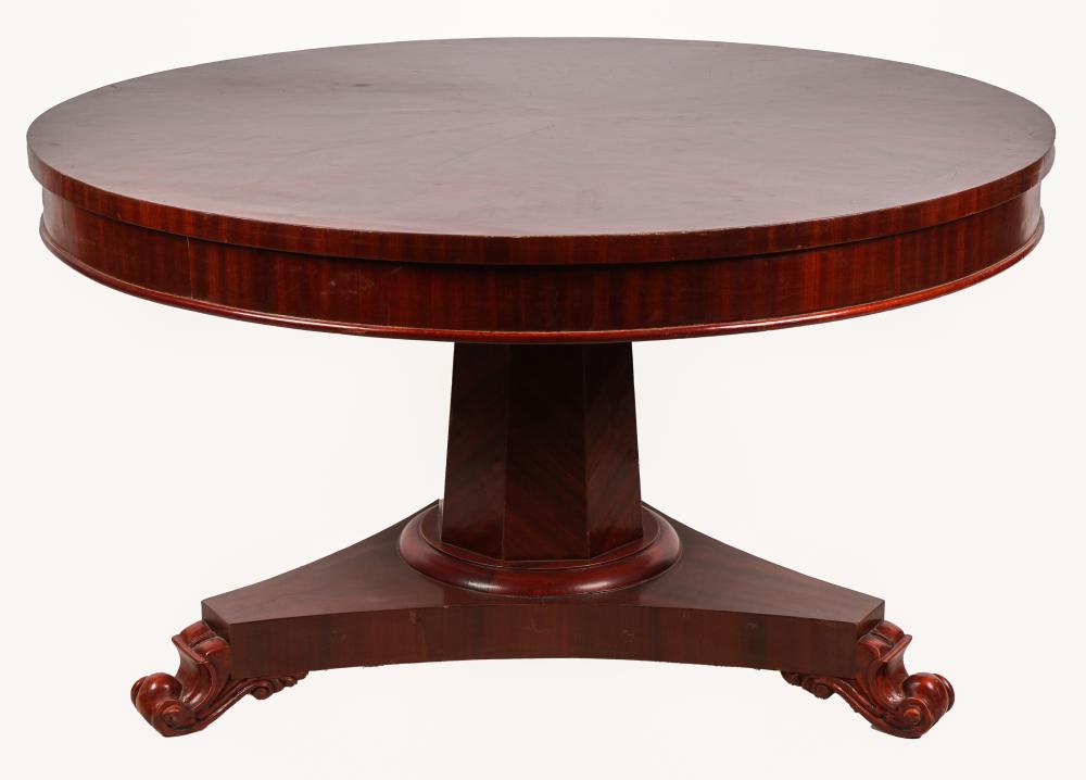 Appraisal: MAHOGANY PEDESTAL DINING TABLElate th century unsigned the round top