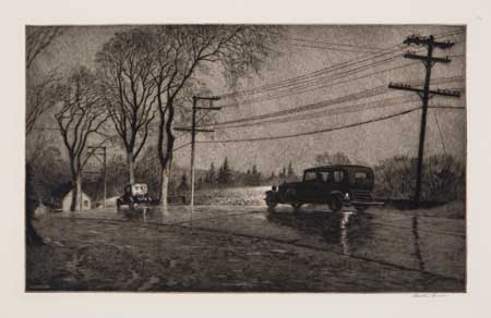 Appraisal: MARTIN LEWIS Wet Night Route Drypoint x mm x inches