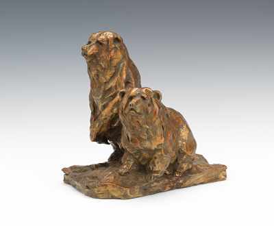 Appraisal: Cast Bronze Grizzly Bears Two bears stylized and lifelike cast