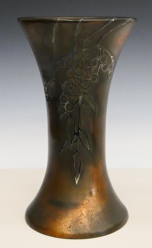 Appraisal: ANTIQUE HEINTZ BRONZE STERLING VASE GRAPES MOTIF Measures in height