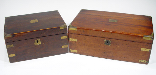 Appraisal: Two Victorian mahogany brass bound writing slopes the larger with