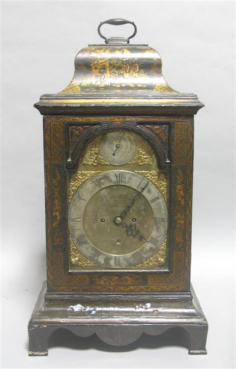 Appraisal: GEORGE III GREEN JAPANNED MANTEL CLOCK the face th century