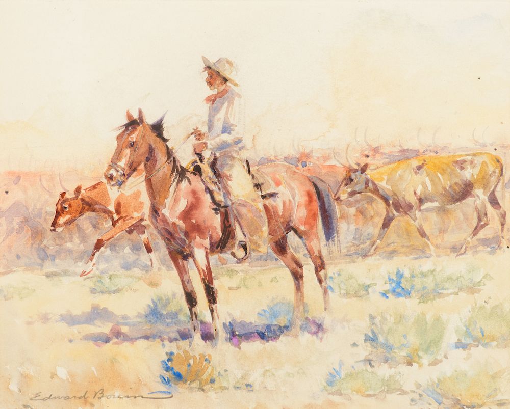 Appraisal: Edward Borein Herding Cattle Exclusive on Bidsquare EDWARD BOREIN Herding