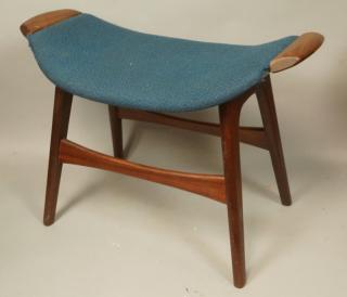 Appraisal: Danish Modern Bench Stool Blue Fabric Seat with Walnut end