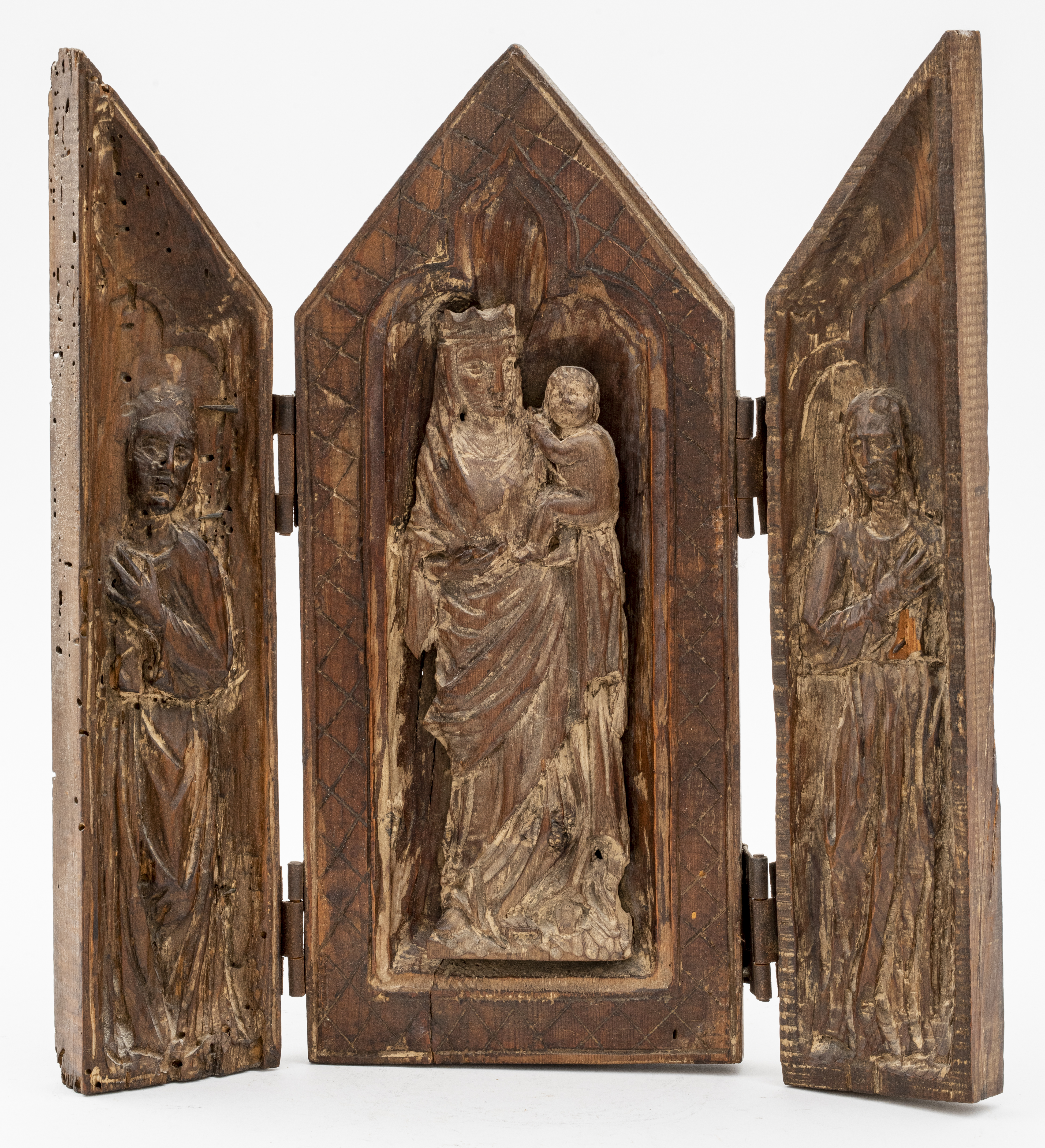 Appraisal: GOTHIC MANNER WOOD MADONNA CHILD TRIPTYCH Gothic manner Madonna and