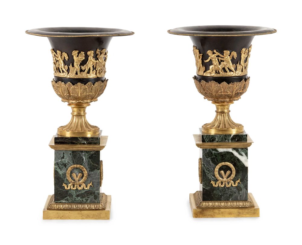 Appraisal: A Pair of Empire Style Gilt Bronze and Tole Mounted