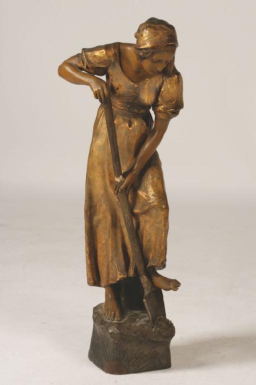 Appraisal: A GOLDSCHEIDER POTTERY FIGURE LABOR of a young girl in