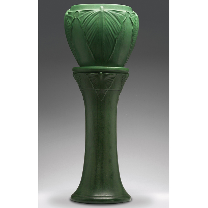 Appraisal: Huge Weller Matt Green jardinier eacute and pedestal