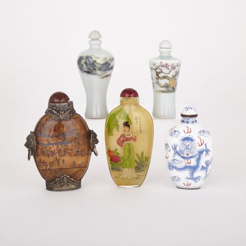 Appraisal: Group of Five Snuff Bottles Two of porcelain two of