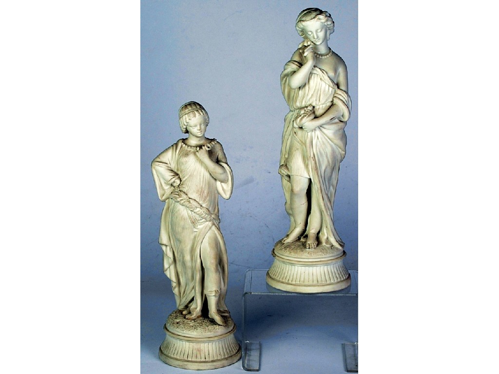 Appraisal: PAIR OF VICTORIAN PARIAN CLASSICAL FEMALE FIGURES on circular bases