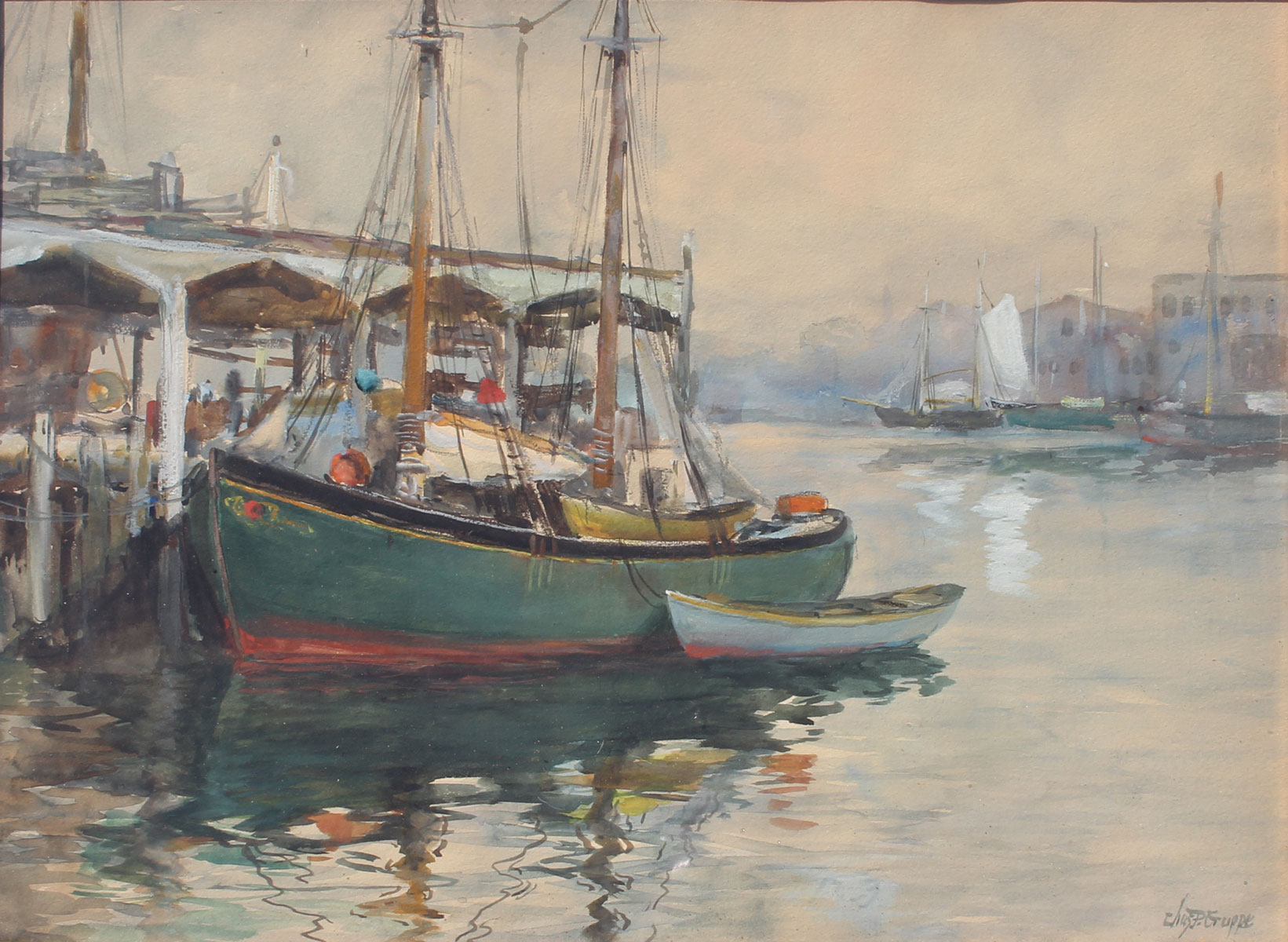 Appraisal: GRUPPE Charles P Canadian - Gloucester Harbor Watercolor '' x