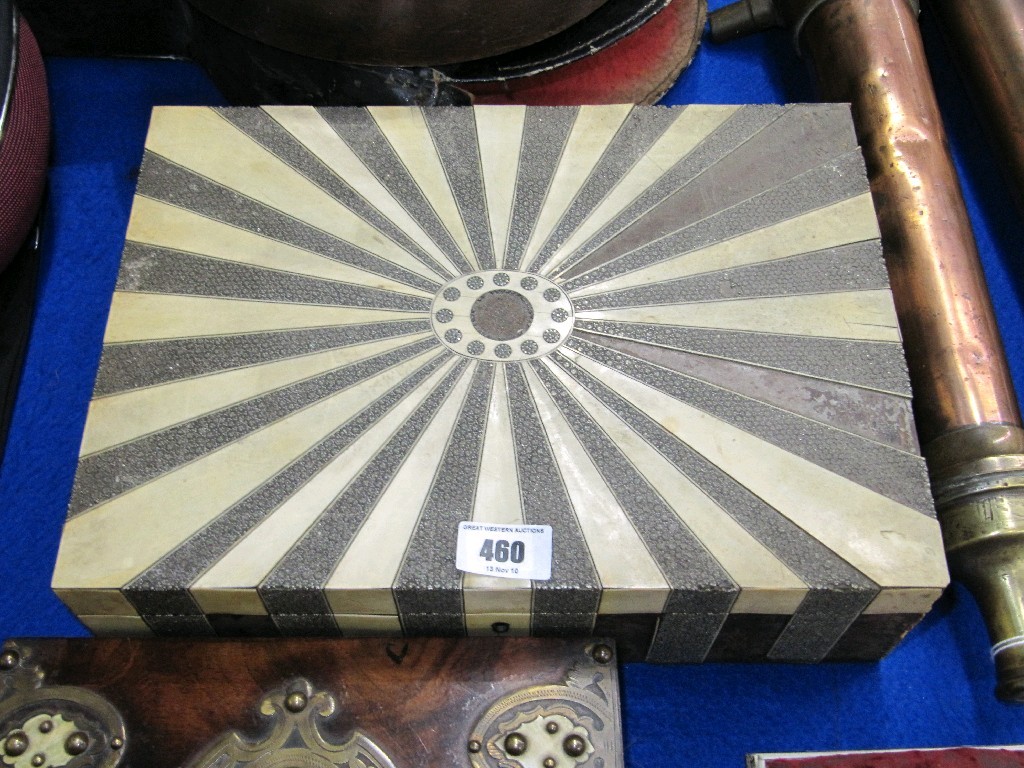 Appraisal: Lot comprising ivory inlaid box and a set of dominoes