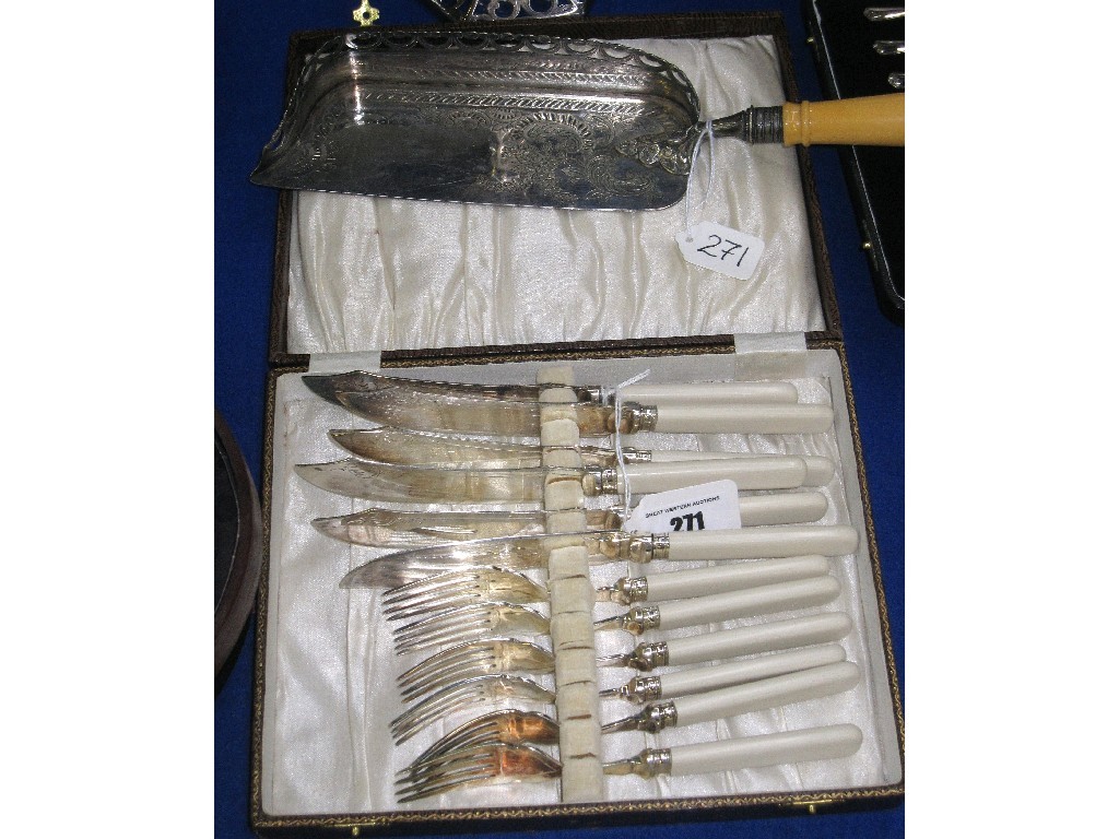 Appraisal: Lot comprising twelve piece fish cutlery set and a crumb