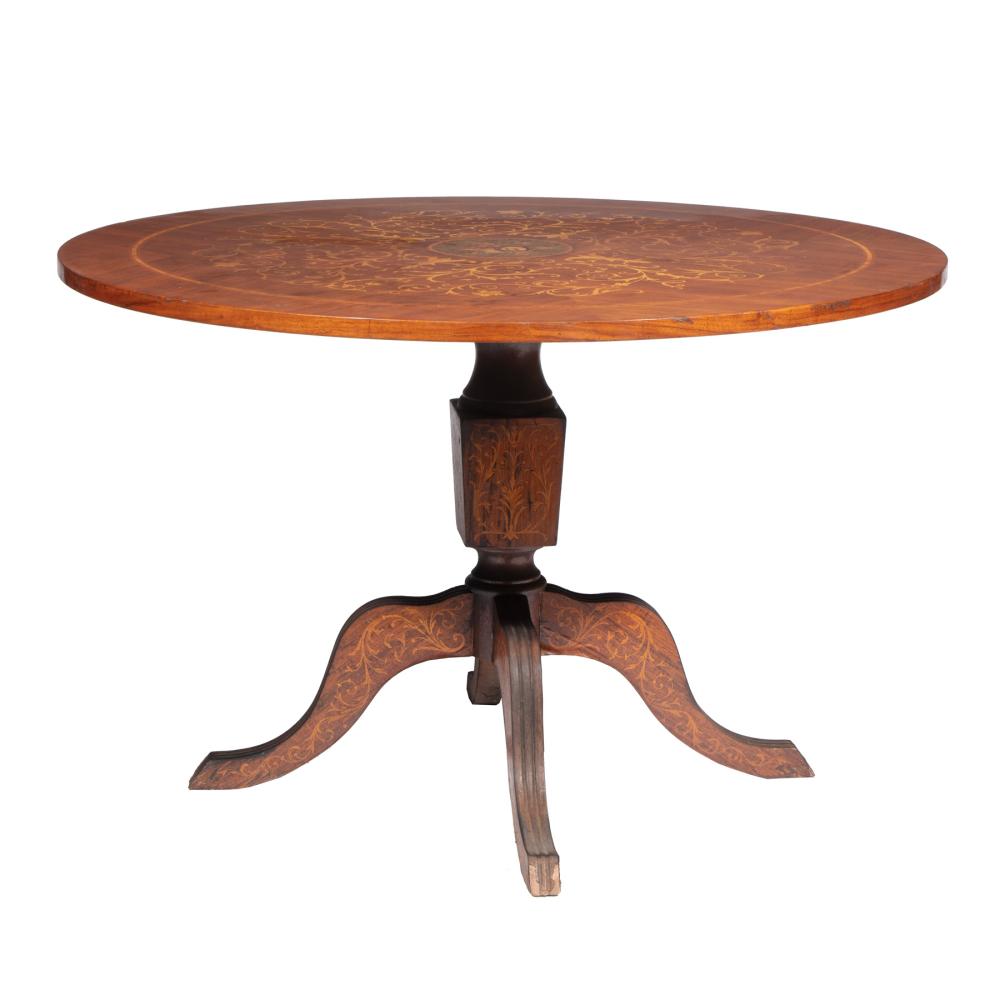 Appraisal: ITALIAN EMPIRE-STYLE MARQUETRY DINING TABLEItalian Empire-Style Marquetry Dining Table circular