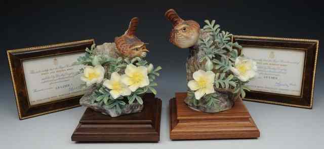 Appraisal: A PAIR OF ROYAL WORCESTER MODELS 'Wren' and 'Burnet Rose'