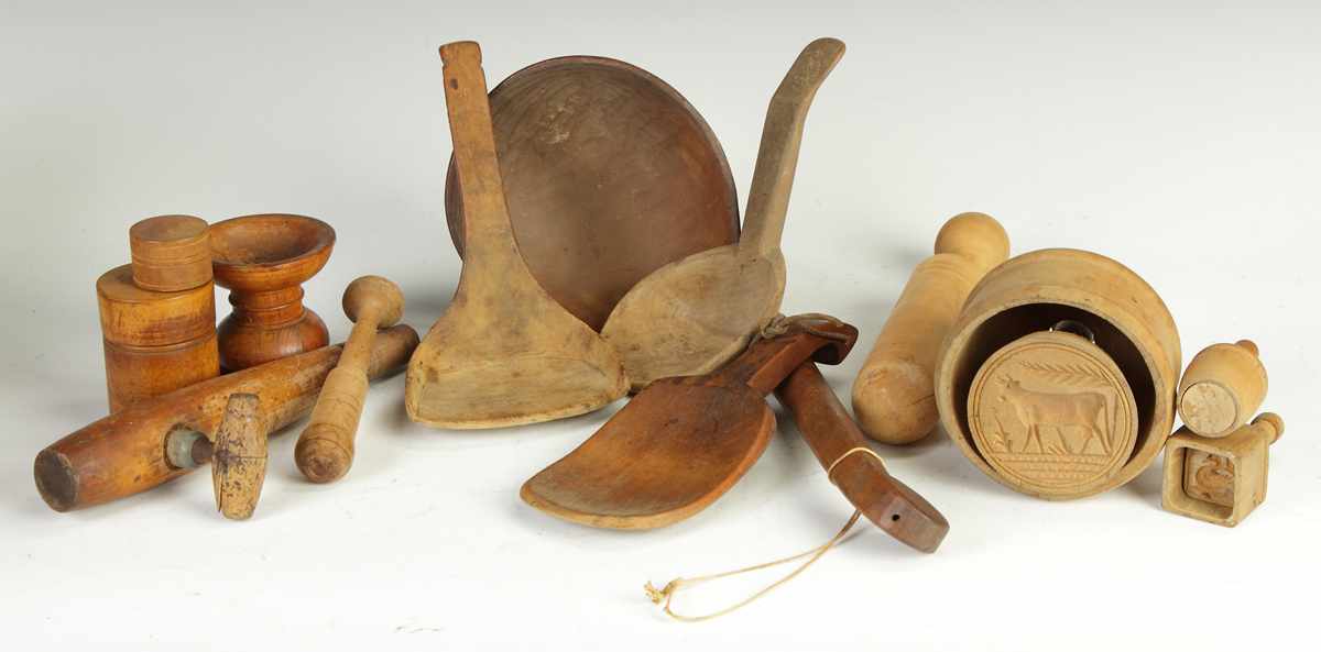 Appraisal: Group of Early Wooden Kitchen Ware ladles butter molds etc