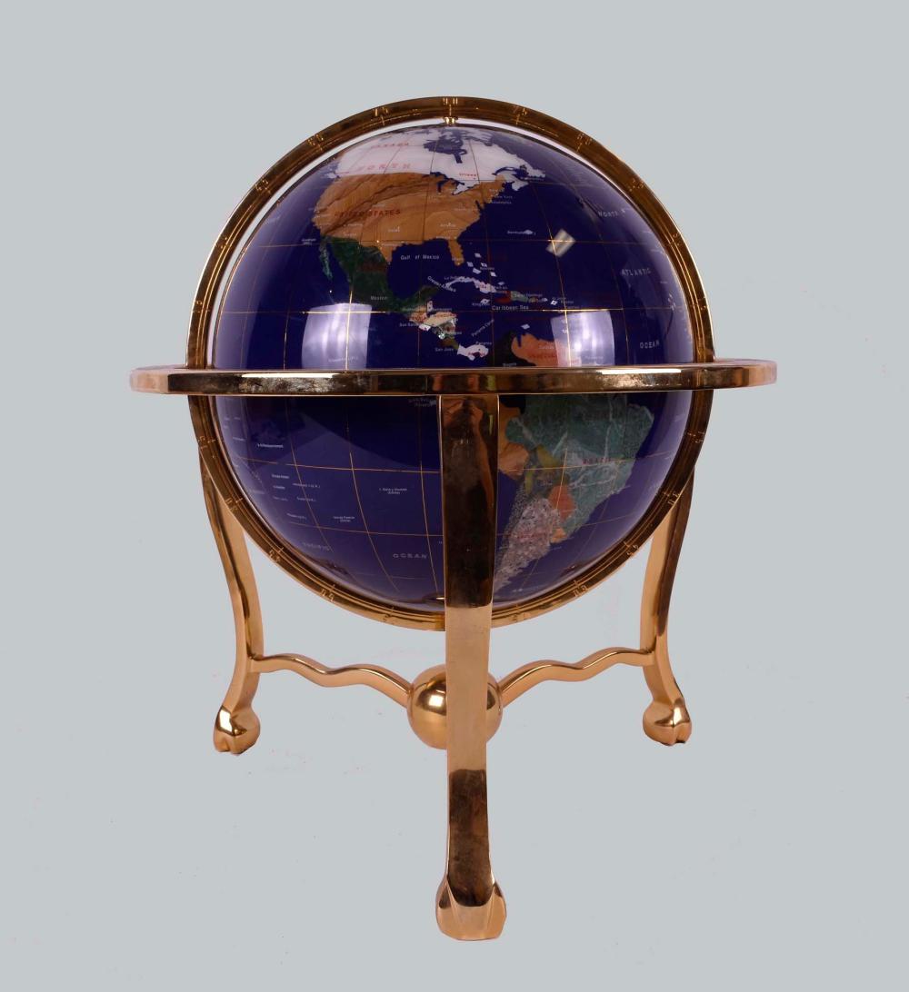 Appraisal: CONTEMPORARY POLISHED MINERAL STONE GLOBEmounted in a brass stand Good