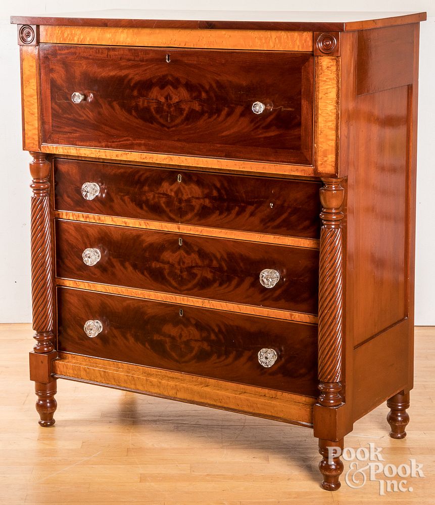 Appraisal: Sheraton mahogany and birds-eye maple butlers desk Sheraton mahogany and