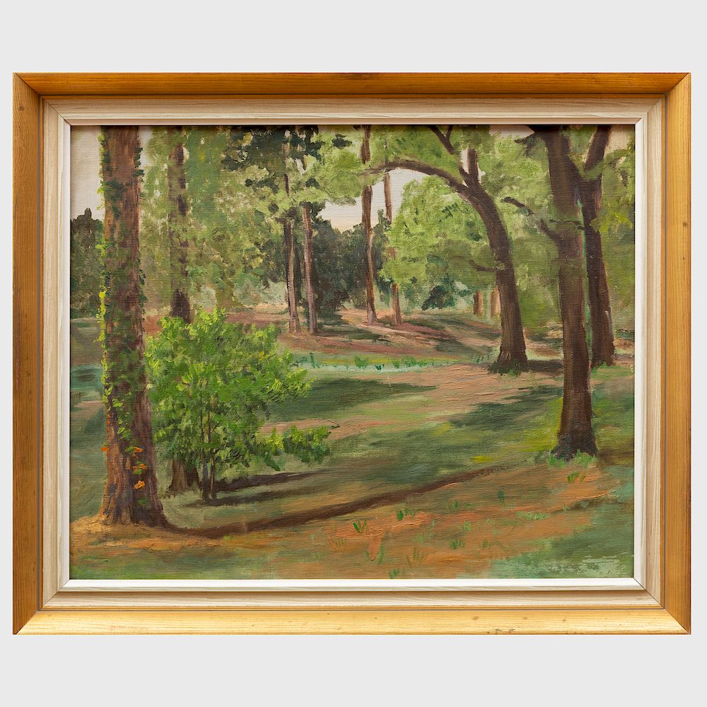 Appraisal: th Century School Trees in Forest Oil on canvasboard unsigned