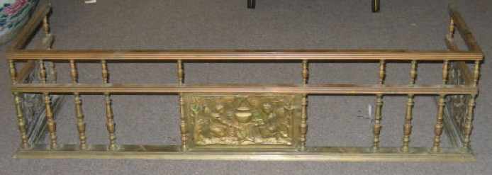 Appraisal: CONTINENTAL TH CENTURY BRASS FIREPLACE FENDER Box form with spindle