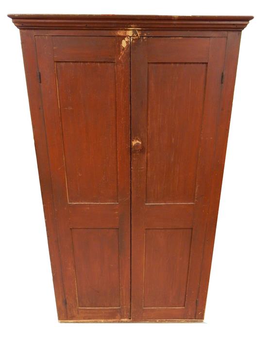 Appraisal: th C pantry cabinet red stain two swing doors with