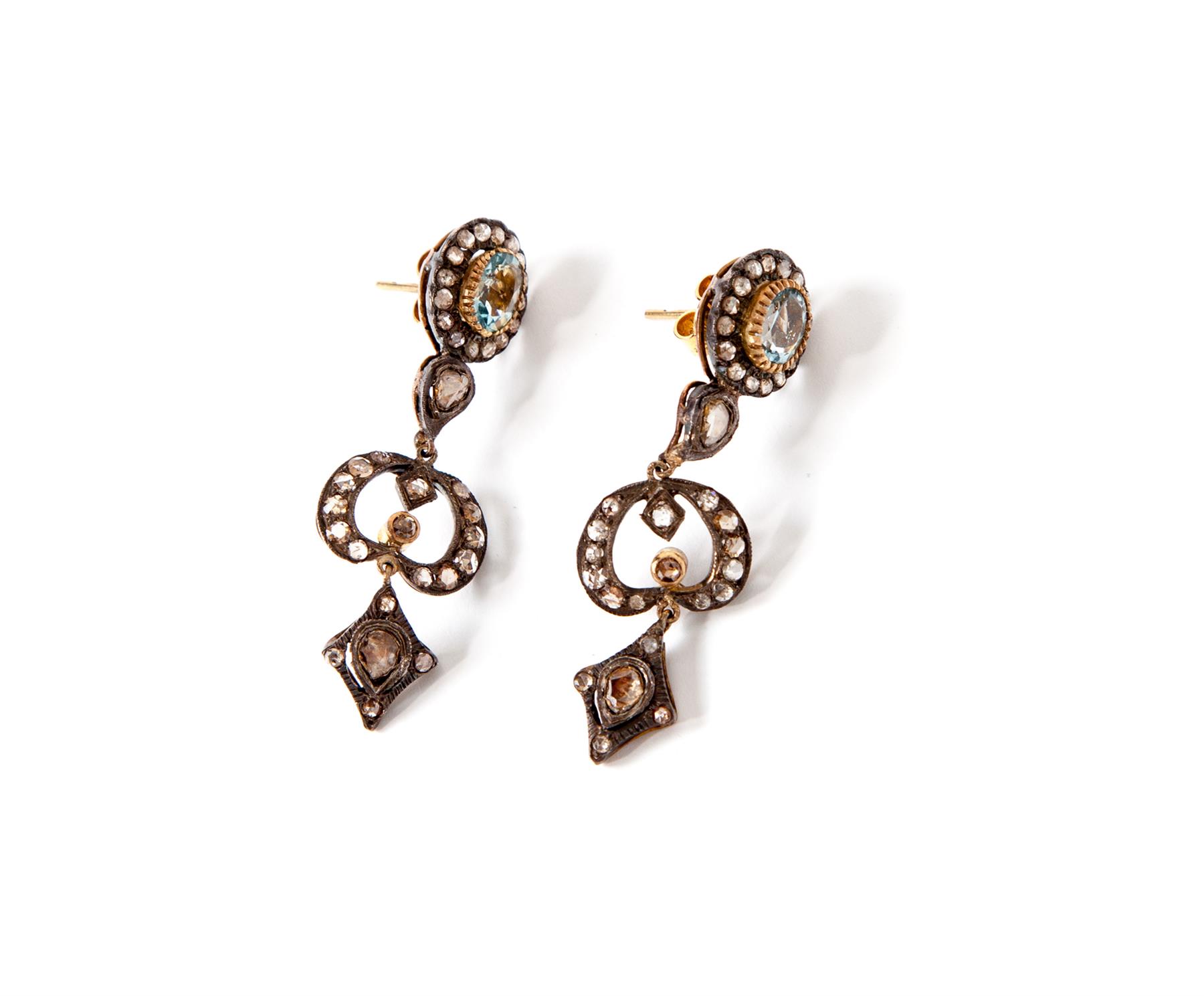 Appraisal: VICTORIAN-STYLE EARRINGS WITH BLUE TOPAZ AND DIAMONDS European th century