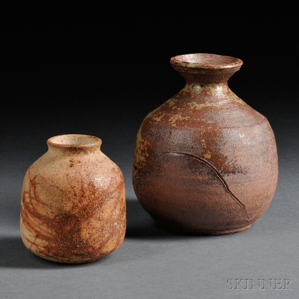 Appraisal: Two Pottery Vases Japan th century a bizen ware ovoid