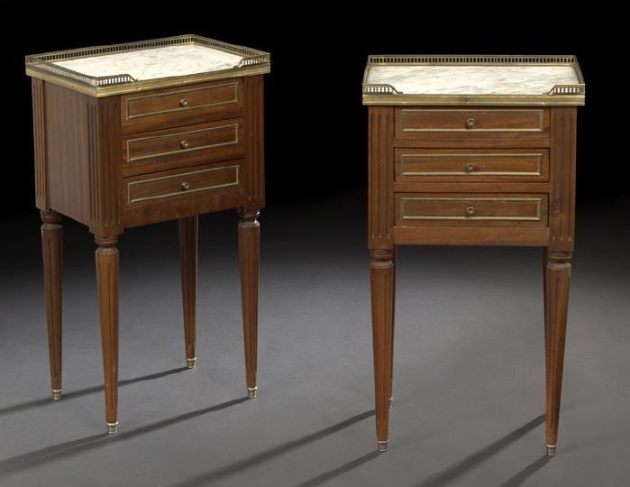 Appraisal: Pair of Louis XVI-Style Mahogany and Marble-Top Bedside Tables third