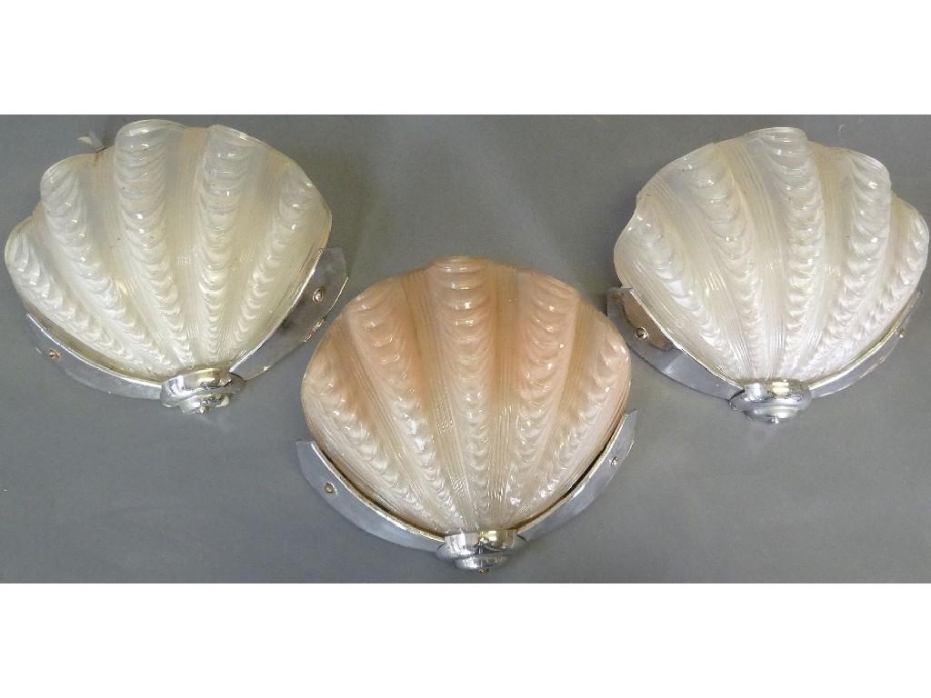 Appraisal: SET OF THREE ART DECO CHROME AND MOULDED GLASS FAN