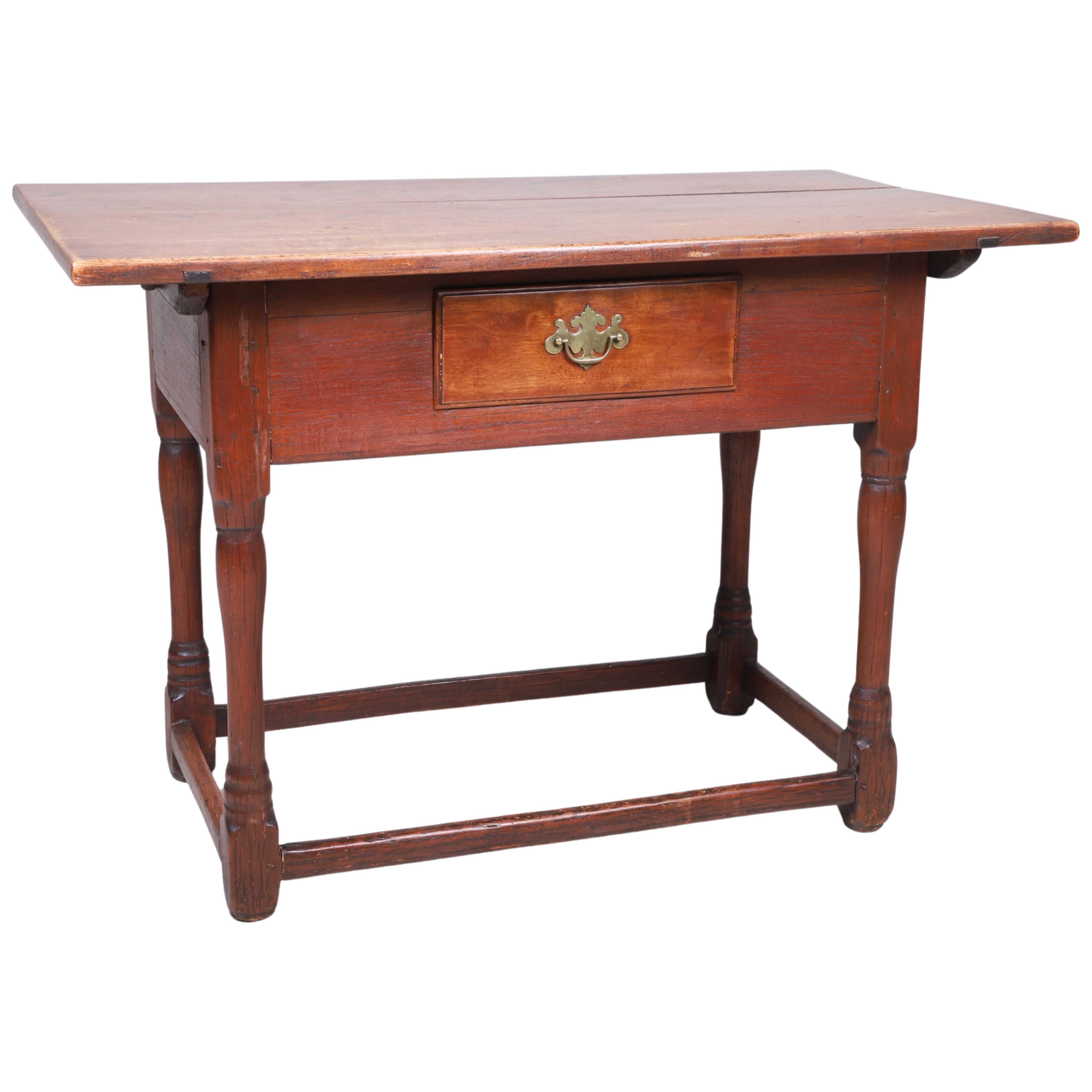 Appraisal: Walnut Stretcher Base Side Table w Drawer board pin top