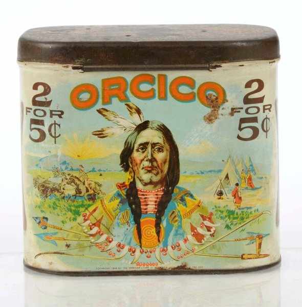 Appraisal: Orcico Cigar Tin Description Cigars manufactured by Orrison Cigar Company