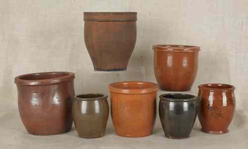 Appraisal: Five redware crocks th c together with two earthenware crocks