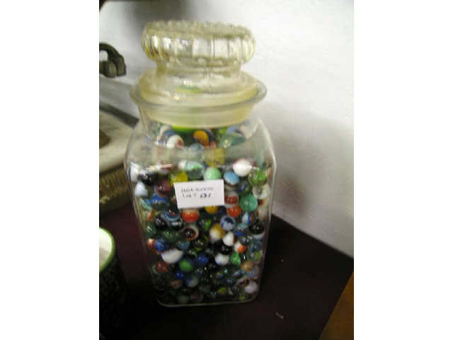 Appraisal: Collection of Old Marbles glass stone display cannister