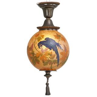 Appraisal: HANDEL Globe pendant HANDELGlobe pendant with parrots Meriden CT s-