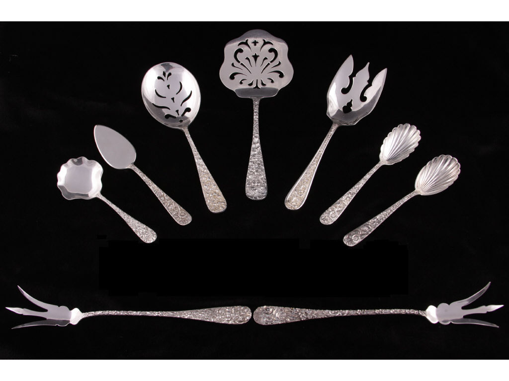 Appraisal: Nine Repousse Sterling Silver Serving Pieces including four pieces in