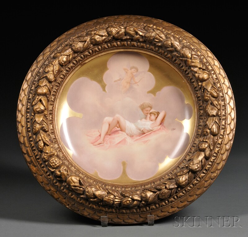 Appraisal: Framed Vienna-type Porcelain Charger late th early th century with