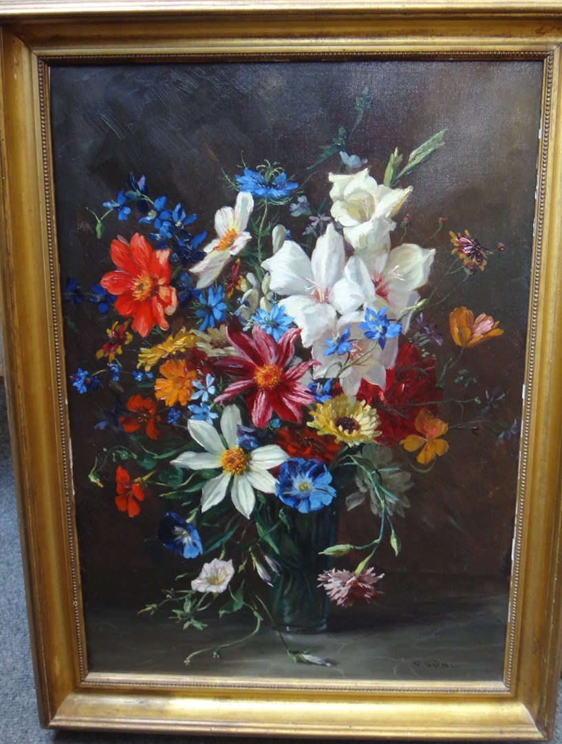 Appraisal: Carl Gobl - Still life of summer flowers oil on