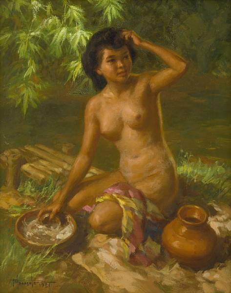 Appraisal: Fernando Cueto Amorsolo Filipino - Bathing in the River signed