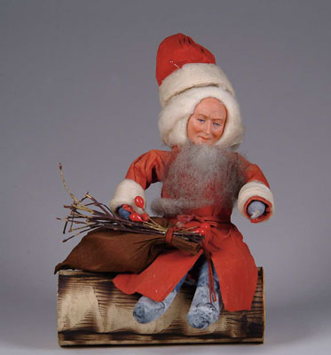 Appraisal: HEUBACH FATHER CHRISTMAS This charming bisque mask faced Santa sits