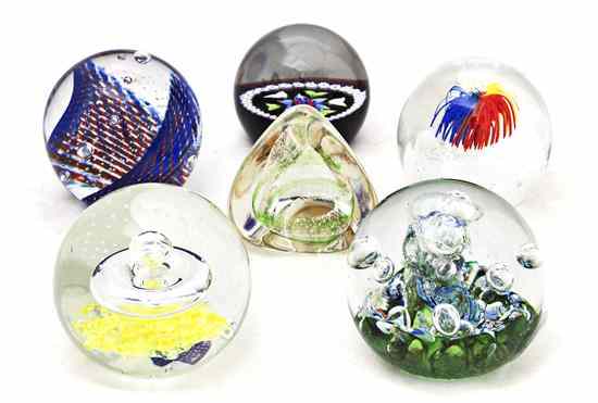 Appraisal: Six Caithness Glass Paperweights five of spherical form including Floral